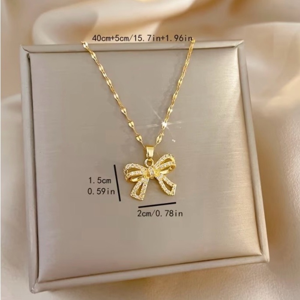 NEW - gold bow necklace, coquette bow jewelry, gift for bow lover - Picture 4 of 5